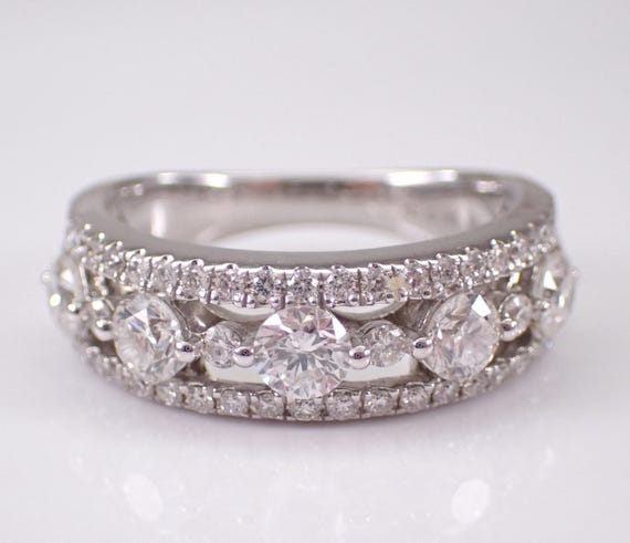 14K White Gold Diamond Wedding Ring - Stackable Multi Row Anniversary Band - GalaxyGems Bridal Fine Jewelry Gift