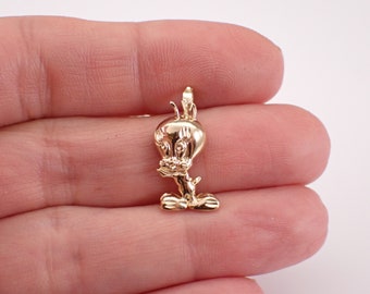 Vintage 14K Yellow Gold Tweety Bird Charm, Unique Cartoon