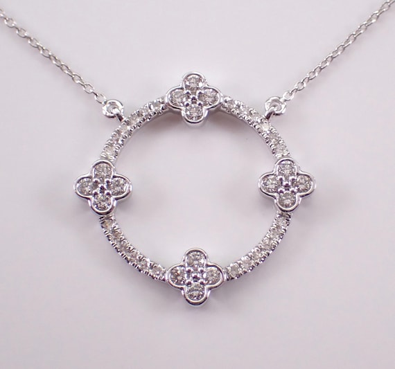 White Gold Diamond Necklace - Circle of Life Charm Pendant and Chain - Unique Bridal Wedding Jewelry Gift