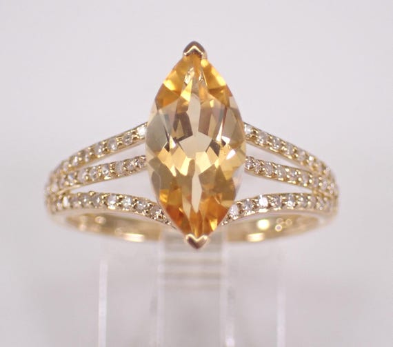 Yellow Gold Citrine and Diamond Engagement Ring: Unique Multi Row Bridal Gemstone Setting