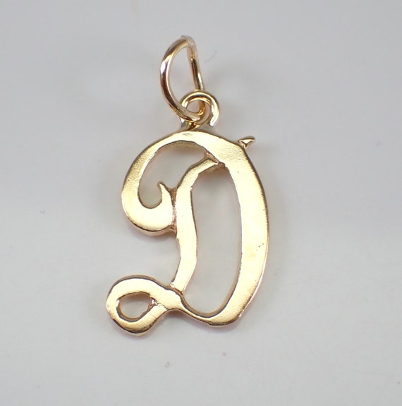 Vintage D Initial Pendant Charm, Antique Petite 14K Yellow Gold Script Letter Charm for Necklace or Bracelet