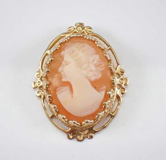 Vintage 14K Yellow Gold Cameo Charm Pendant - Unique Estate Victorian Lady Profile Portrait