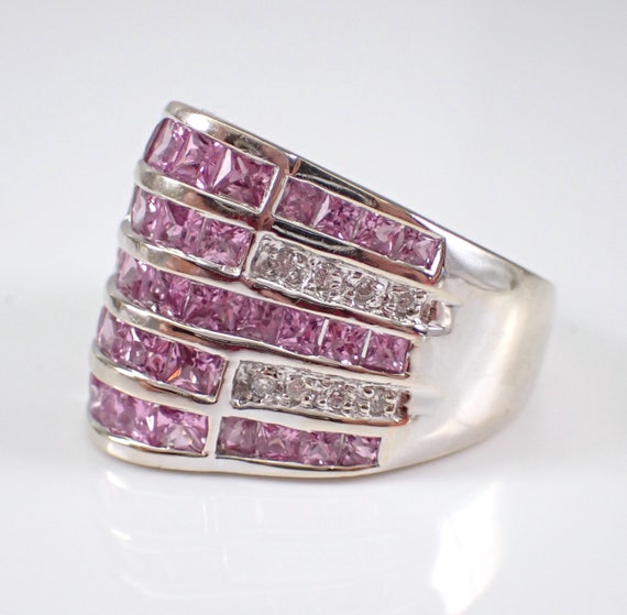 Pink Sapphire and Diamond Ring - Large 14k White … - image 7
