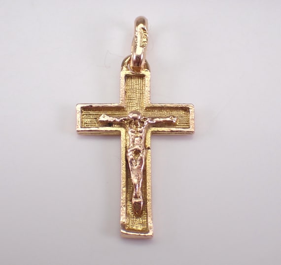 Vintage 14K Yellow Gold Crucifix Charm Pendant - Religious Estate Fine Jewelry Gift for Necklace or Bracelet