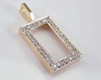 14K Yellow Gold Diamond Frame Charm Pendant - Vintage Antique Pave Set Halo Setting for Necklace or Bracelet