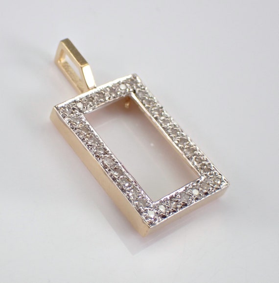 14K Yellow Gold Diamond Frame Charm Pendant - Vintage Antique Pave Set Halo Setting for Necklace or Bracelet