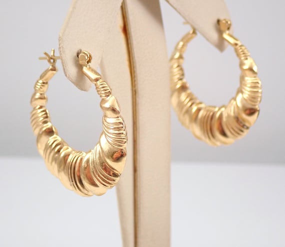 Vintage 14K Yellow Gold Hoop Earrings, Estate Gypsy Style Chunky Hoops, GalaxyGems Antique Fine Jewelry Gifts