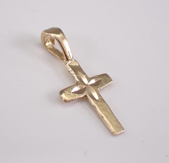 Vintage 14K Yellow Gold Cross Charm Pendant - Religious Estate Dainty Drop for Necklace or Bracelet