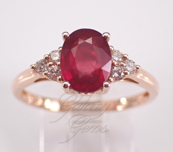14K Rose Gold Ruby and Diamond Engagement Ring: Simple Bridal Gemstone Setting