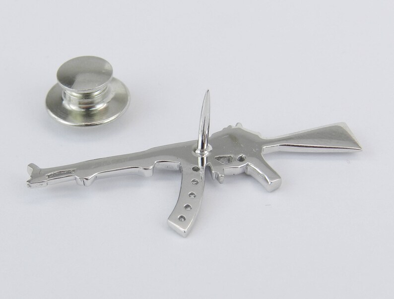 Mens 14K White Gold Diamond Tie Tack AK47 Unique One of a Kind Etsy
