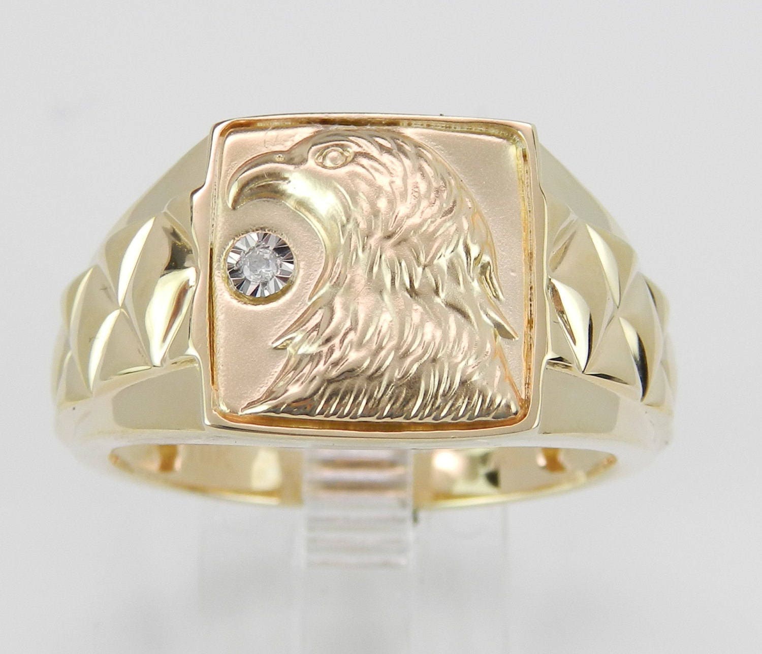Mens Yellow Gold Diamond Eagle Ring Style Ring Etsy