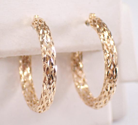 Vintage 14K Yellow Gold Hoop Earrings - Estate Woven Huggie Hoops