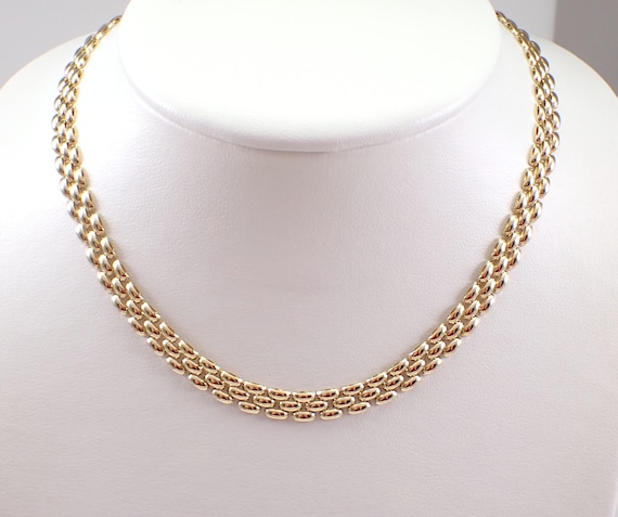 Vintage 14K Yellow Gold Choker Necklace - Estate Fine Jewelry Gift - Panther Style Design Chain