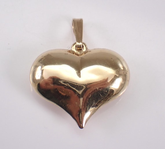 Vintage 14K Yellow Gold Heart Charm - Estate Puffy Heart Pendant for Bracelet or Necklace