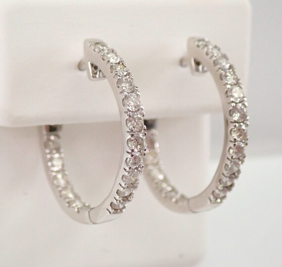 White Gold 1.00 ct Diamond Hoop Earrings Diamond Hoops In and Out