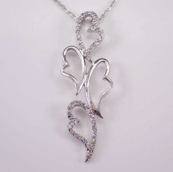 Vintage Sterling Silver Heart Charm Necklace, Large Cubic Zirconia Slide Charm Pendant and Chain