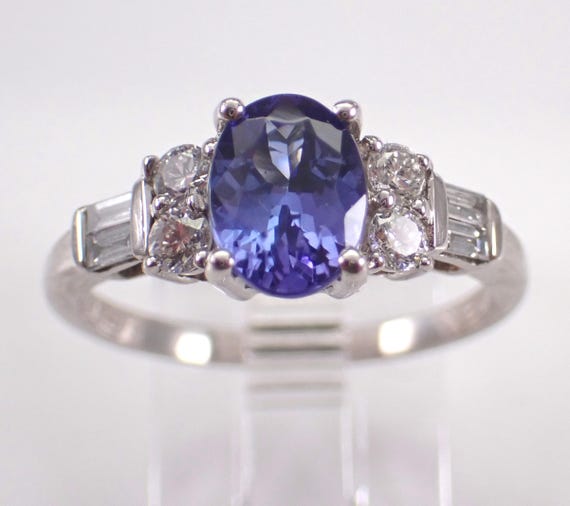 Platinum Tanzanite and Diamond Engagement Ring: Gemstone Bridal Promise Setting