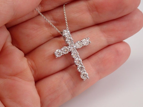 2.5ct Moissanite Cross Pendant Necklace in 14K Solid Gold, Large Cross for Men or Women, 14K Gold Moissanite Jewelry