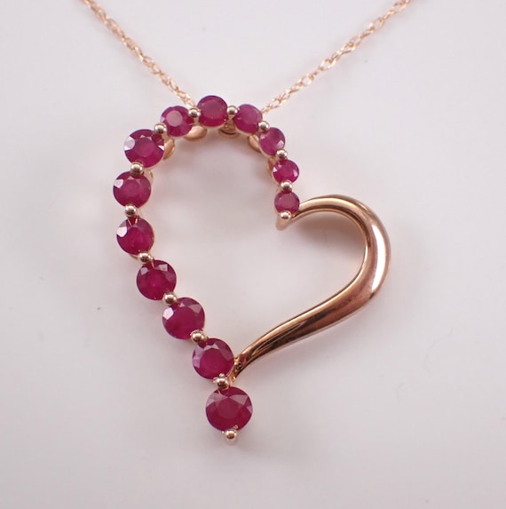 Ruby Heart Charm Necklace - Rose Gold Gemstone Choker Chain - July Birthstone Pendant Jewelry Gift