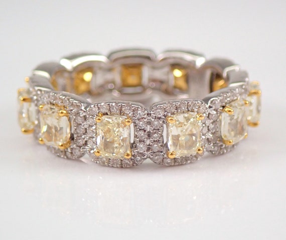 Canary Diamond Eternity Band - Yellow Diamond Wedding Band - 18K White Gold Radiant Cut Anniversary Ring