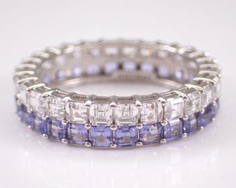 Anello nuziale vintage in argento sterling con tanzanite - Fede nuziale eternity con pietra preziosa per anniversario
