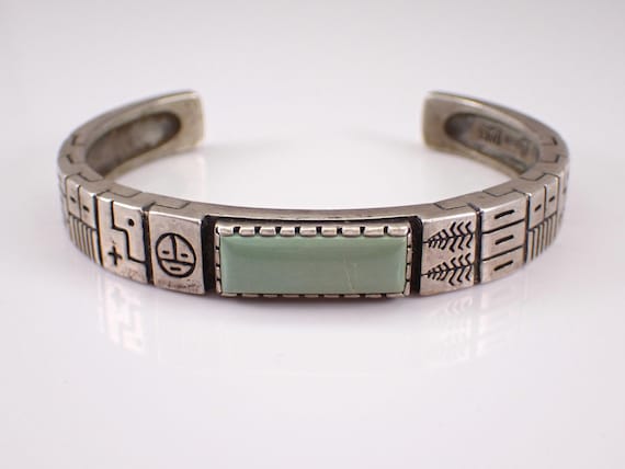Vintage Sterling Silver Turquoise Bangle Bracelet - Carolyn Pollack and Roderick Marilyn Tenorio Design - Navajo Estate Jewelry Gift