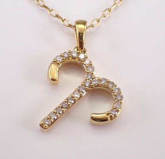 Yellow Gold Diamond Aries Sign Necklace - Zodiac Astrology Station Charm Pendant and Chain - Unique Dainty Jewelry Gift