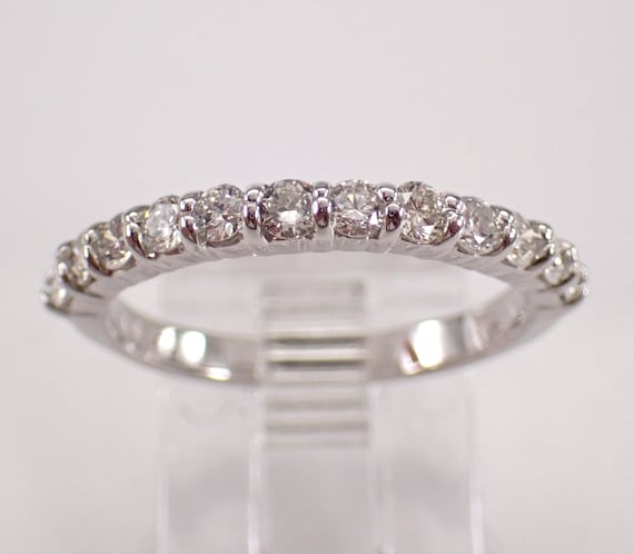 14K White Gold Diamond Wedding Ring - Simple Stackable Anniversary Band - GalaxyGems Bridal Fine Jewelry Gift