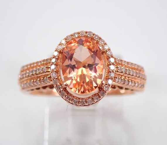 Sunrise Mystic Topaz Ring -  Rose Gold Diamond Halo Engagement Setting - Gemstone Fine Jewelry Gift