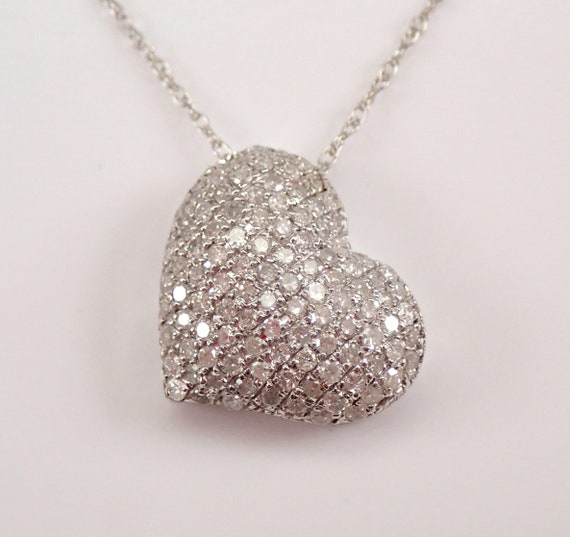 14k White Gold Heart Necklace With Diamonds