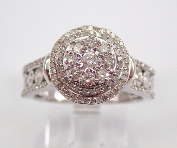 Diamond Cluster Engagement Ring - White Gold Double Halo Setting - Bridal Promise Fine Jewelry Gift