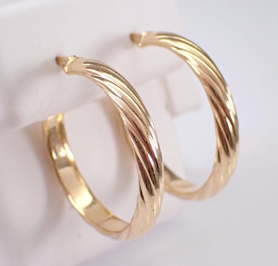 Vintage 14K Yellow Gold Hoop Earrings - Twisted Braided Hoops - Estate Medium Dainty Jewelry Gift