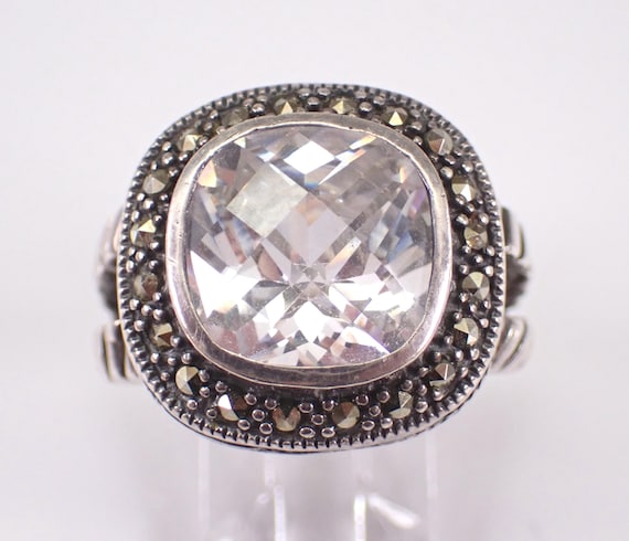 Sterling Silver Cubic Zirconia Engagement Ring, Braided Halo Promise CZ Band - Vintage Estate Bridal Jewelry Gift