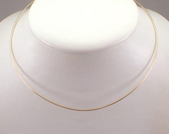 14K Yellow Gold Wire Choker Necklace: Dainty Estate Omega Style Chain