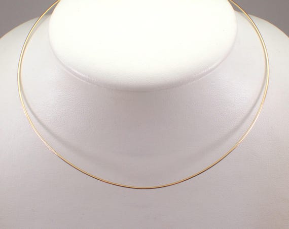 14K Yellow Gold Wire Choker Necklace: Dainty Estate Omega Style Chain