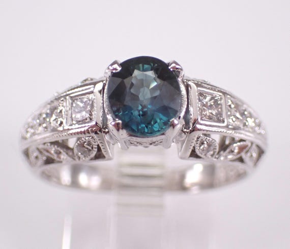 14K White Gold Montana Sapphire Engagement Ring: Unique Diamond Bridal Setting