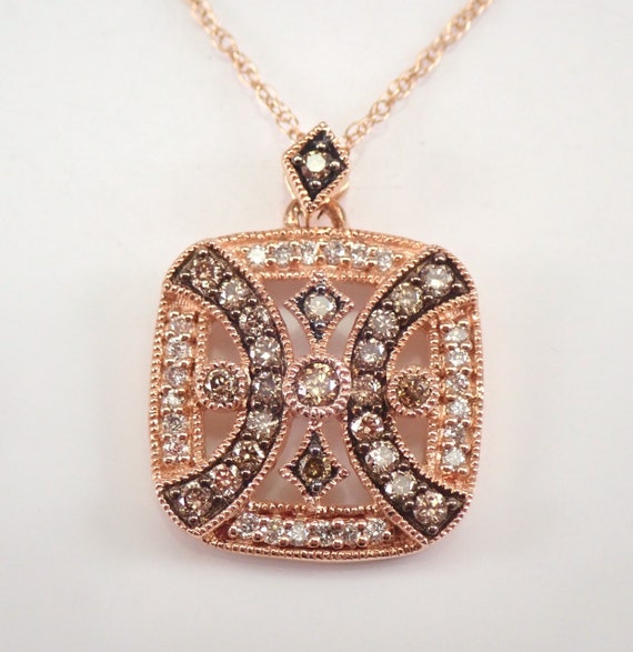 Art Deco Style Diamond Pendant - Cognac Diamond Cluster Necklace - Rose Gold Fine Jewelry for Women