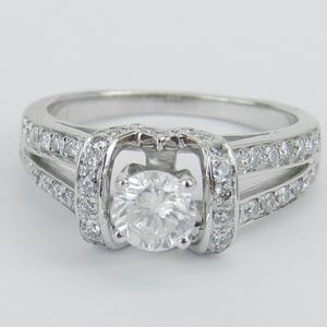14K White Gold Diamond Engagement Ring - Unique Bridal Fine Jewelry Wedding Anniversary Gift