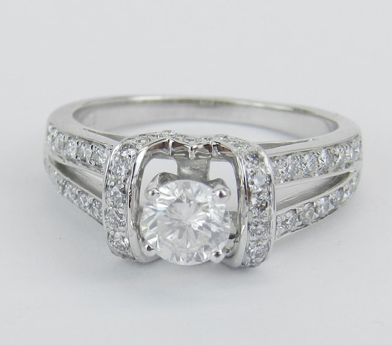 14K White Gold Diamond Engagement Ring - Unique Bridal Fine Jewelry Wedding Anniversary Gift