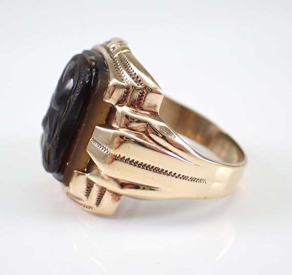 Tigers Eye Intaglio Ring, Solid Yellow Gold Solit… - image 5