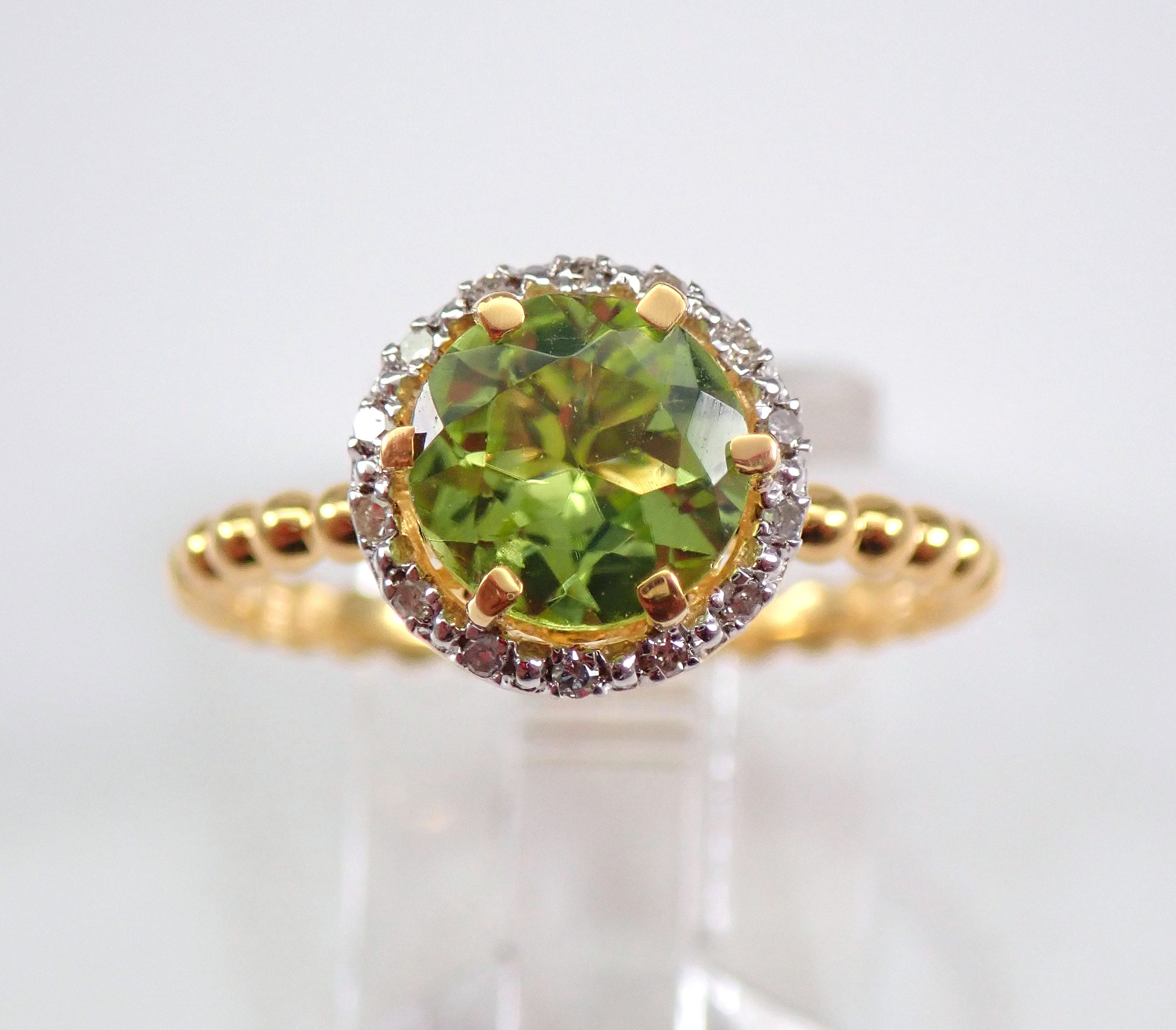 10k Yellow Gold Vintage Style Genuine Round Peridot and Diamond Ring -  156PNG