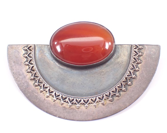 Vintage Sterling Silver Carnelian Brooch, Made in Israel Addy Ronen Designer Pin
