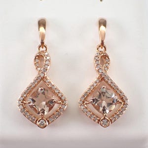 Morganite and Diamond Dangle Earrings: Rose Gold Fine Jewelry - Unique Pink Gemstone Gift