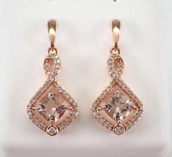 Morganite and Diamond Dangle Earrings: Rose Gold Fine Jewelry - Unique Pink Gemstone Gift