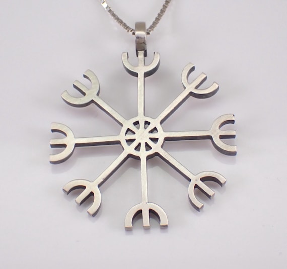 Vintage Sterling Silver Viking Necklace: Helmet of Aegir Nordic Charm Pendant Chain
