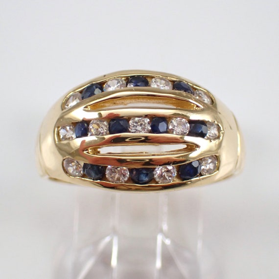 Vintage Sapphire Wedding Ring - Solid 18K Yellow Gold Domed Anniversary Band - September Birthstone Estate Fine Jewelry