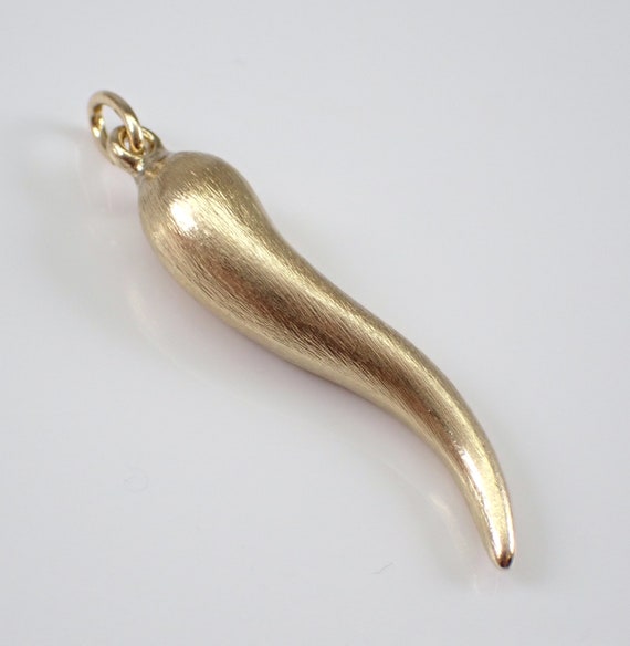 Vintage 14K Yellow Gold ITALIAN HORN Charm, Good Luck Protection Pendant for Him Her Unisex