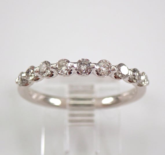 14K White Gold Diamond Wedding Ring - Stackable Bridal Anniversary Band - Unique Fine Jewelry Gift
