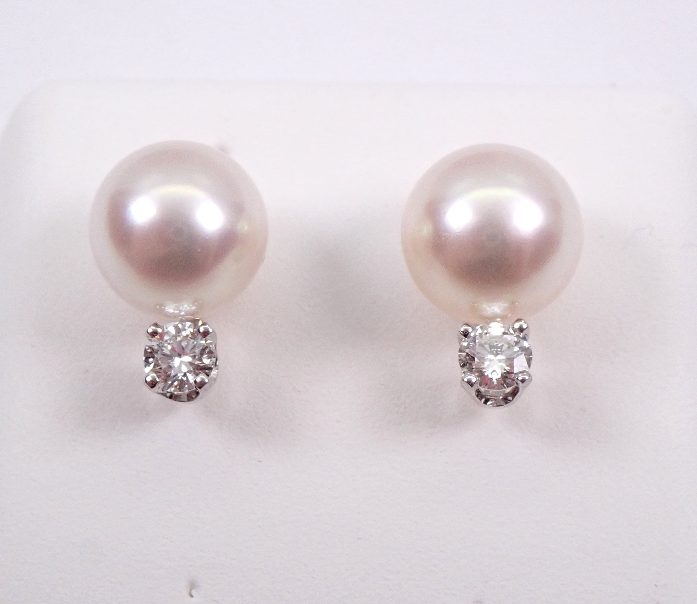 Pearl and Diamond Studs, Pearl Stud Earrings, 14K Yellow Gold Diamond and Pearl Studs, June ...