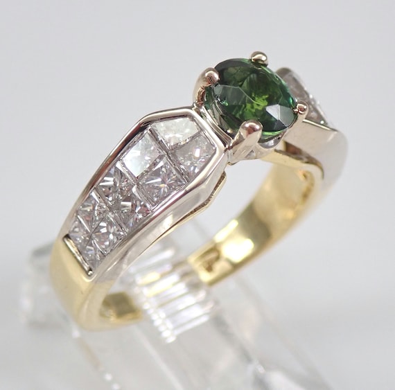 Vintage Green Tourmaline Engagement Ring, Solid 1… - image 2